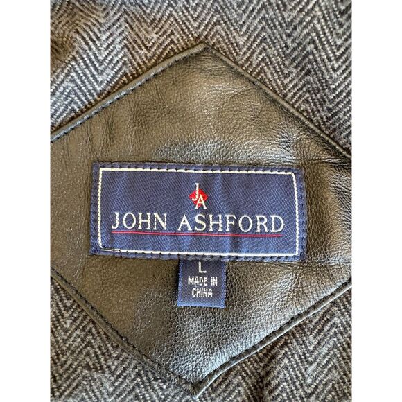 Tanner Avenue Men's Black Leather Bomber Jacket Size L Herringbone Pattern - Picture 4 of 7